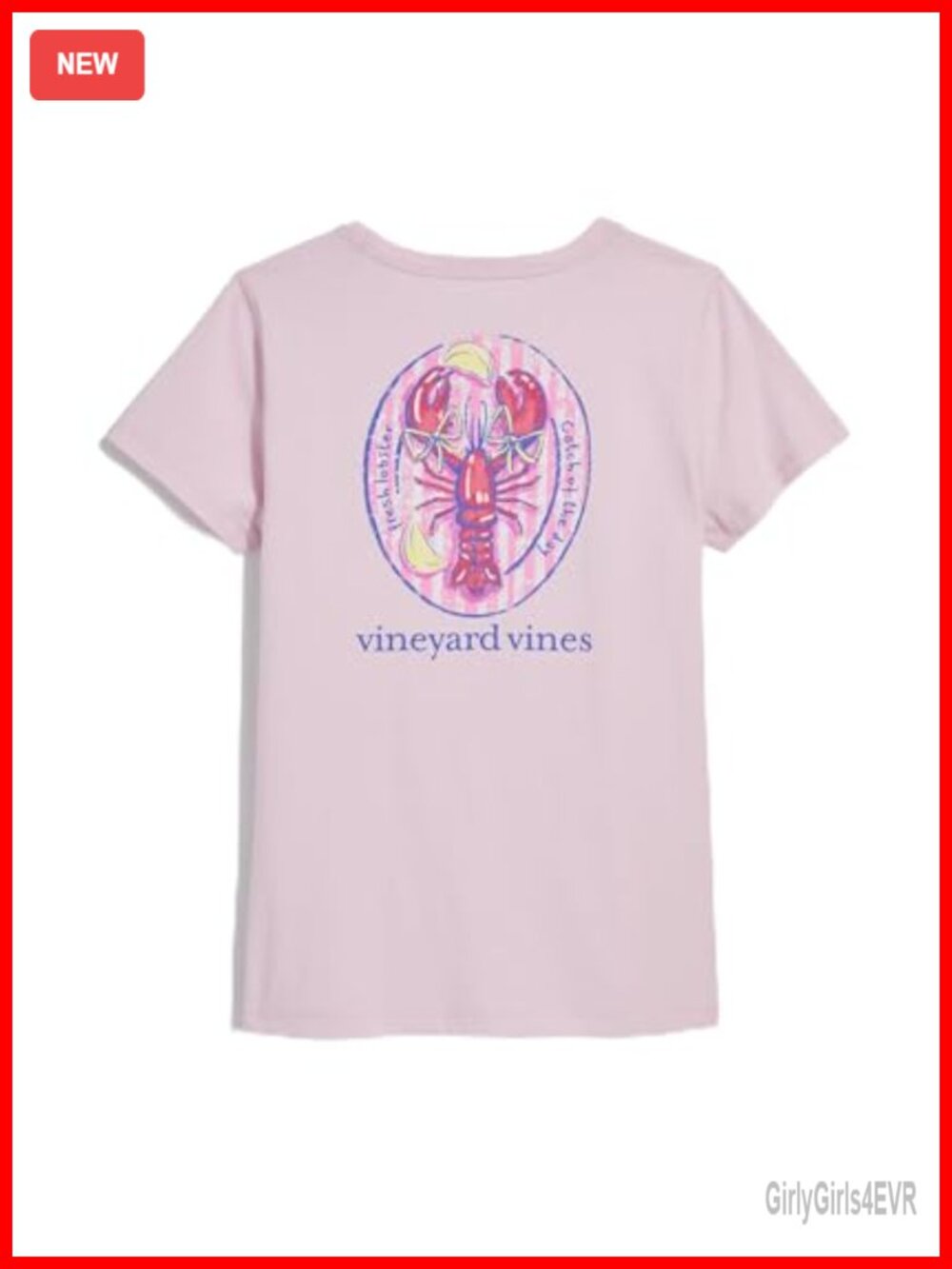 Short Sleeve Pocket Tee Lobster Hand Painted Crew Neck T-Shirt